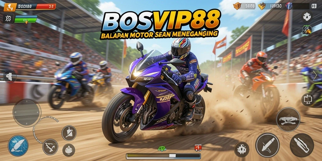 Tampilan gameplay seru dalam balapan motor di BOSVIP88.