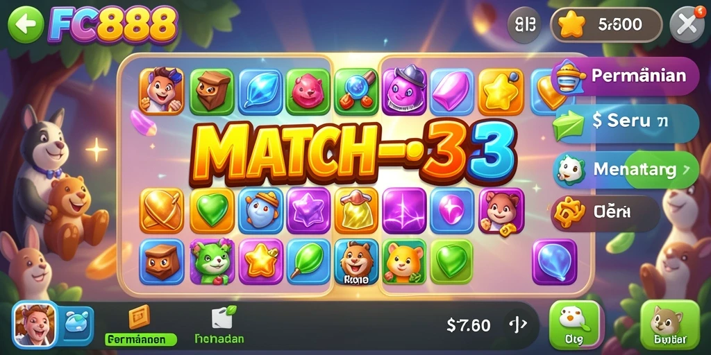 Tampilan permainan Match-3 yang menawan dan seru.