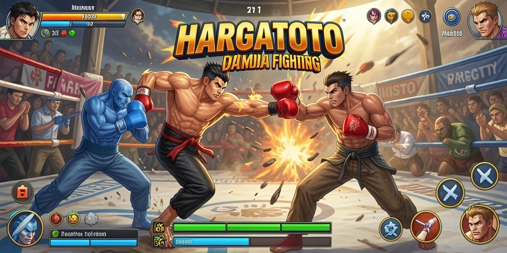 Gameplay HARGATOTO yang mendebarkan di arena pertarungan.