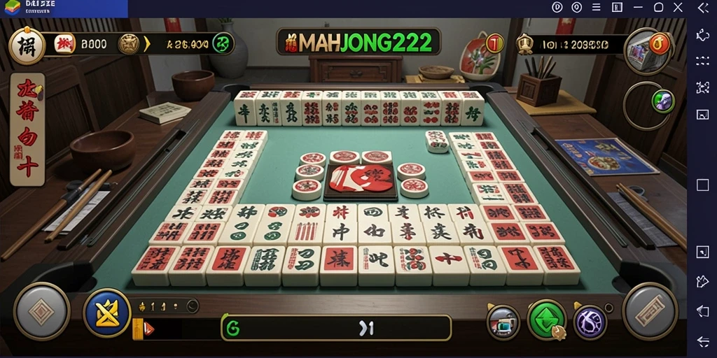 Screenshot gameplay menampilkan level menantang di MAHJONG222.