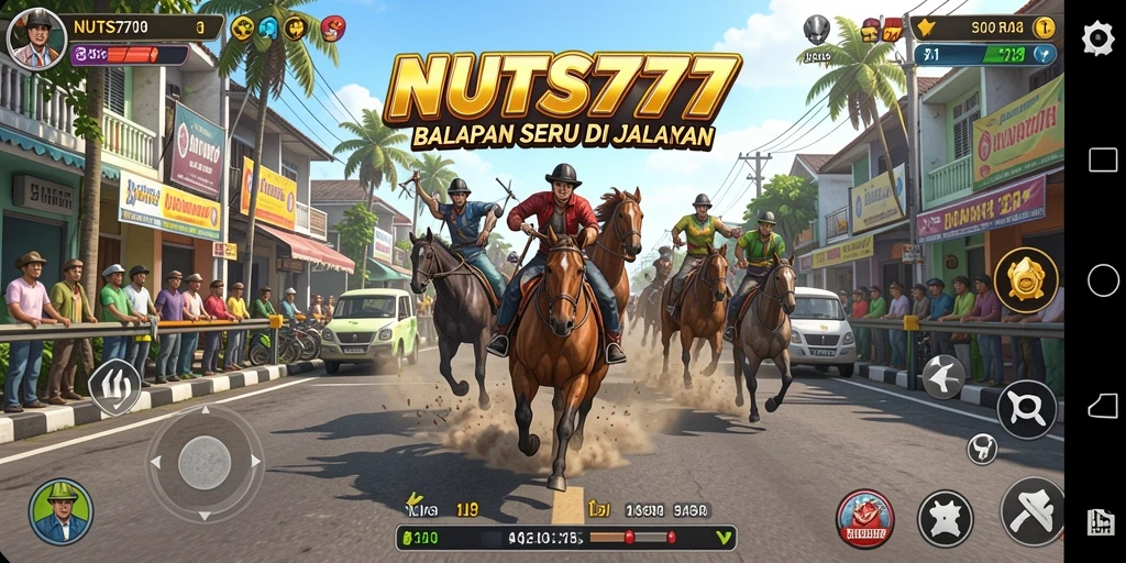 Tampilan gameplay penuh aksi dari NUTS777 saat balapan.