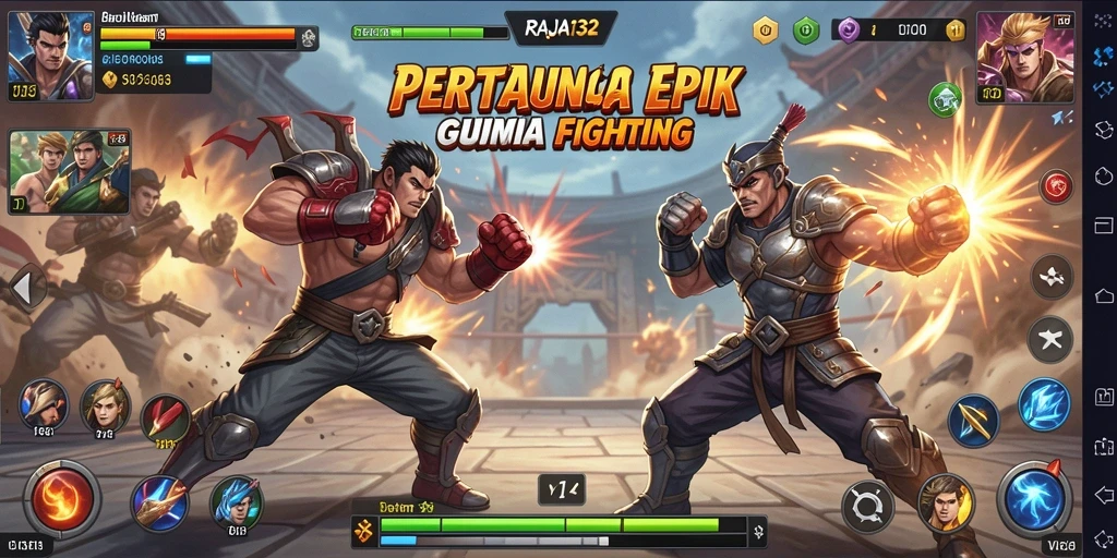 Screenshot gameplay RAJA132 dengan pertarungan seru dan karakter dinamis.