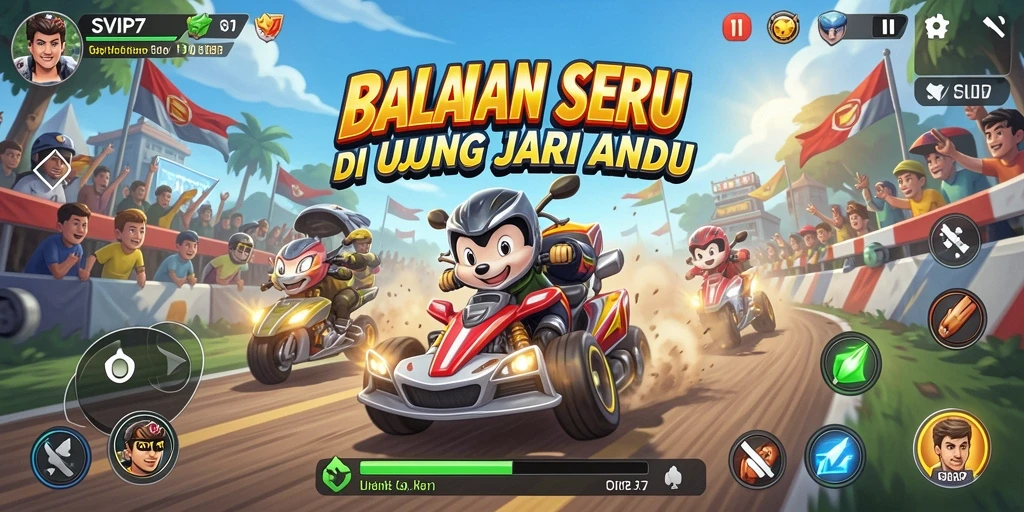 Screenshot gameplay SVIP7 menunjukkan balapan yang intens dan mendebarkan.